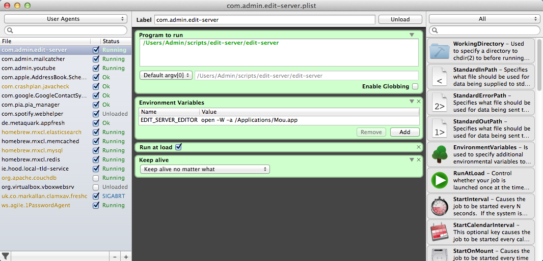 LaunchControl window